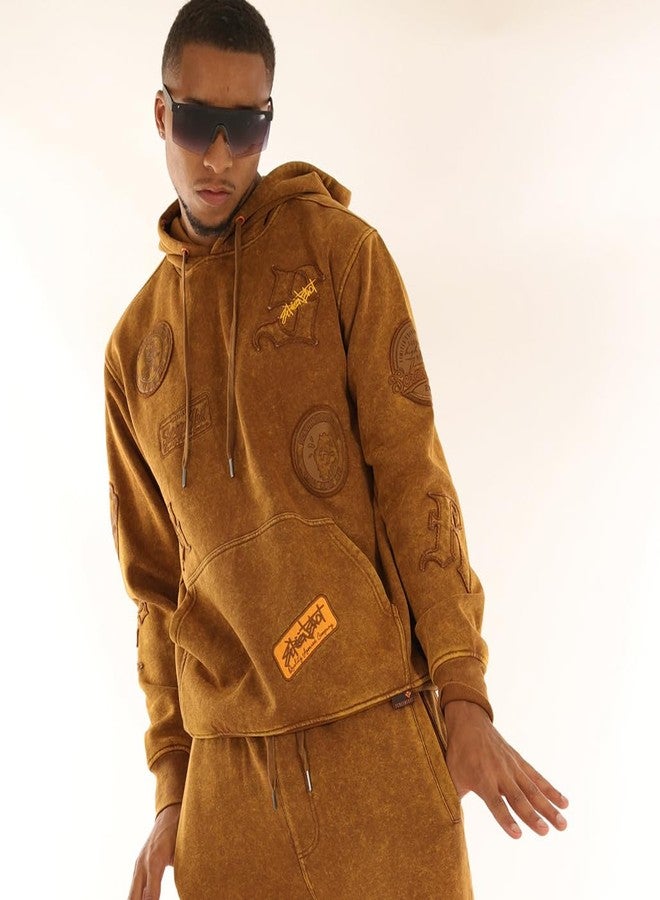 SCREENSHOT-H11456 Mens Upgraded Premium Streetwear Stone Washed Fleece Hoodie - Urban Vintage Embroidery Patch Pullover Sweatshirt-Washed Toffee-Medium - Image 3